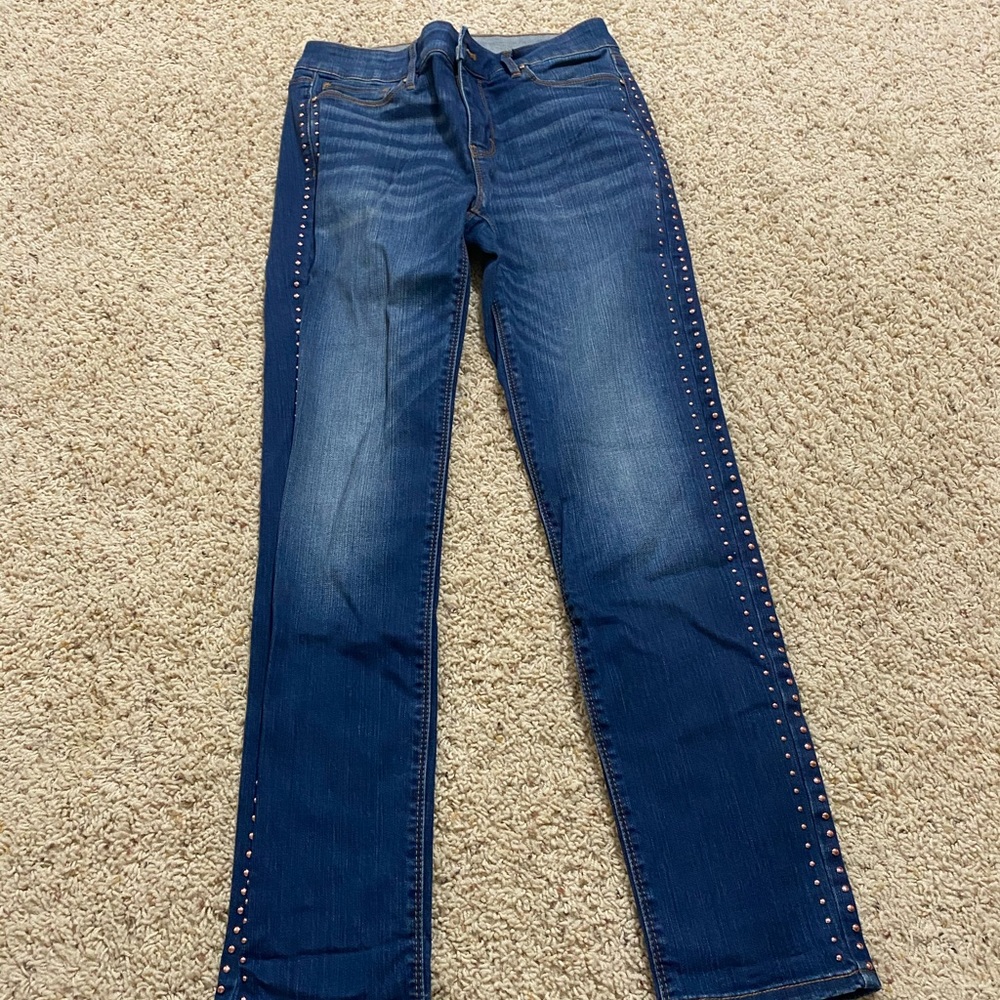 Whbm slim rose gold bead detail jeans nwot
